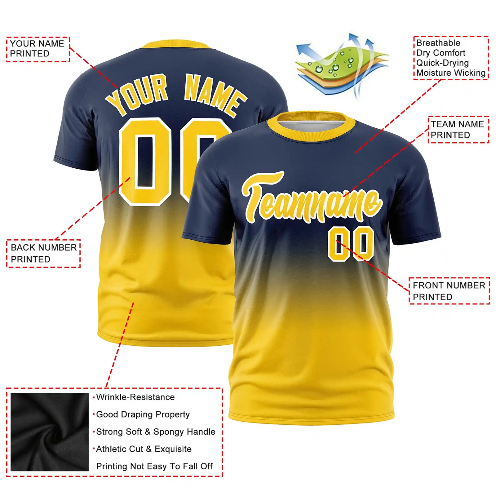 Custom Navy-Gold01 Gradient Fashion Design Performance T-Shirt