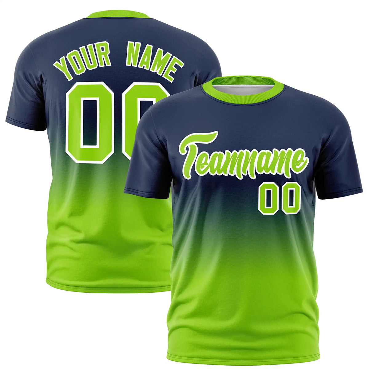 Custom Navy-Neon Green Gradient Fashion Design Performance T-Shirt