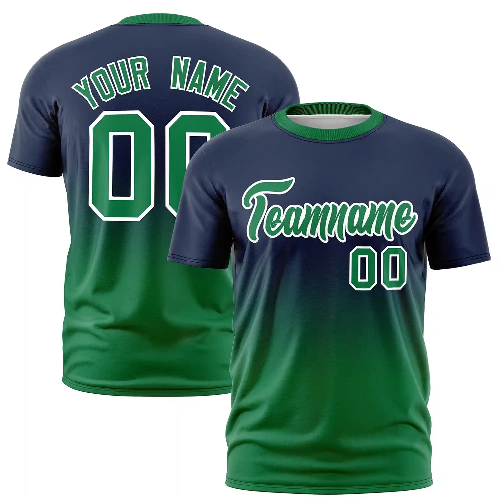 Custom Navy-Kelly Green Gradient Fashion Design Performance T-Shirt