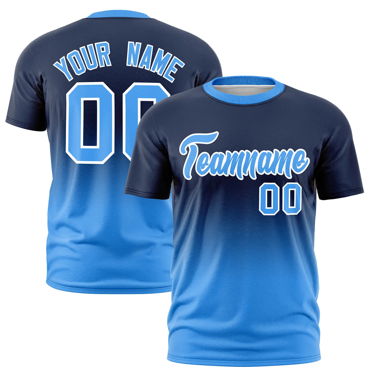 Custom Navy-Powder Blue Gradient Fashion Design Performance T-Shirt