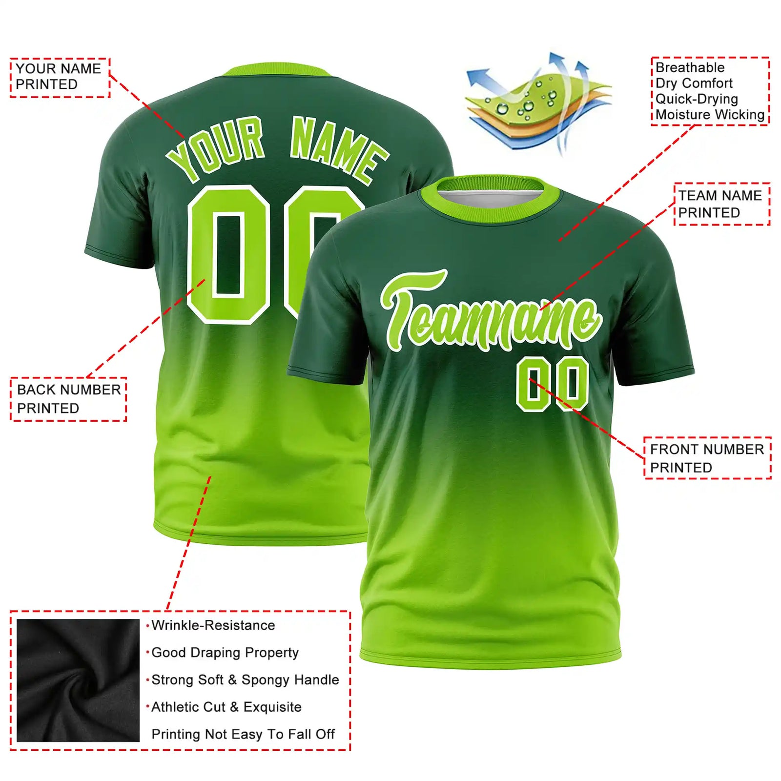 Custom Green-Neon Green Gradient Fashion Design Performance T-Shirt