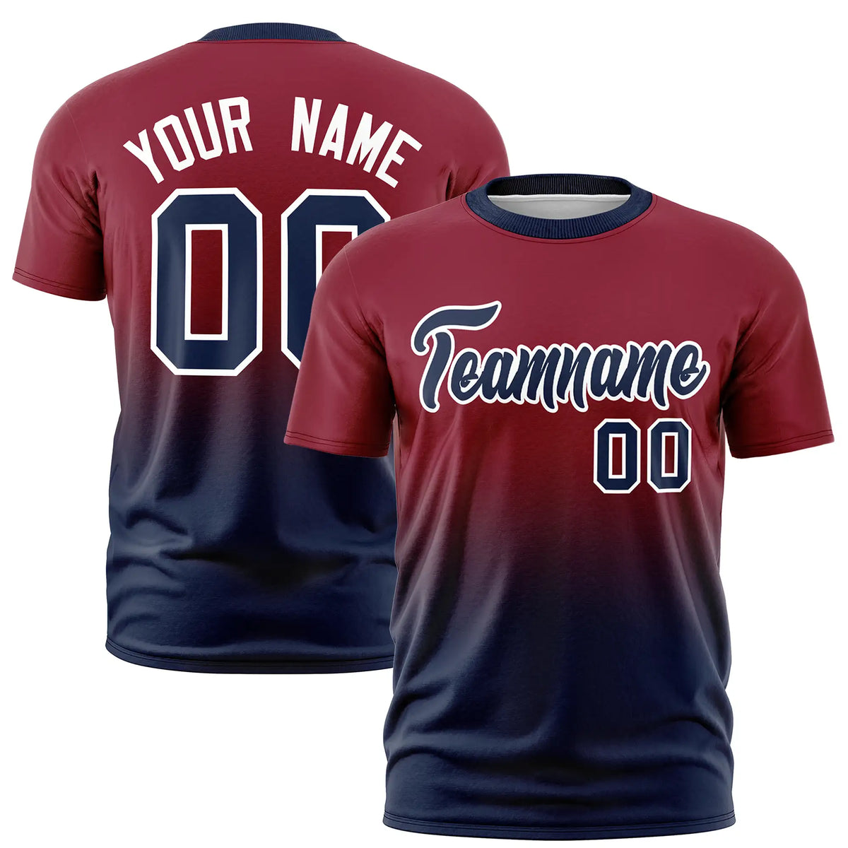 Custom Crimson-Navy Gradient Fashion Design Performance T-Shirt
