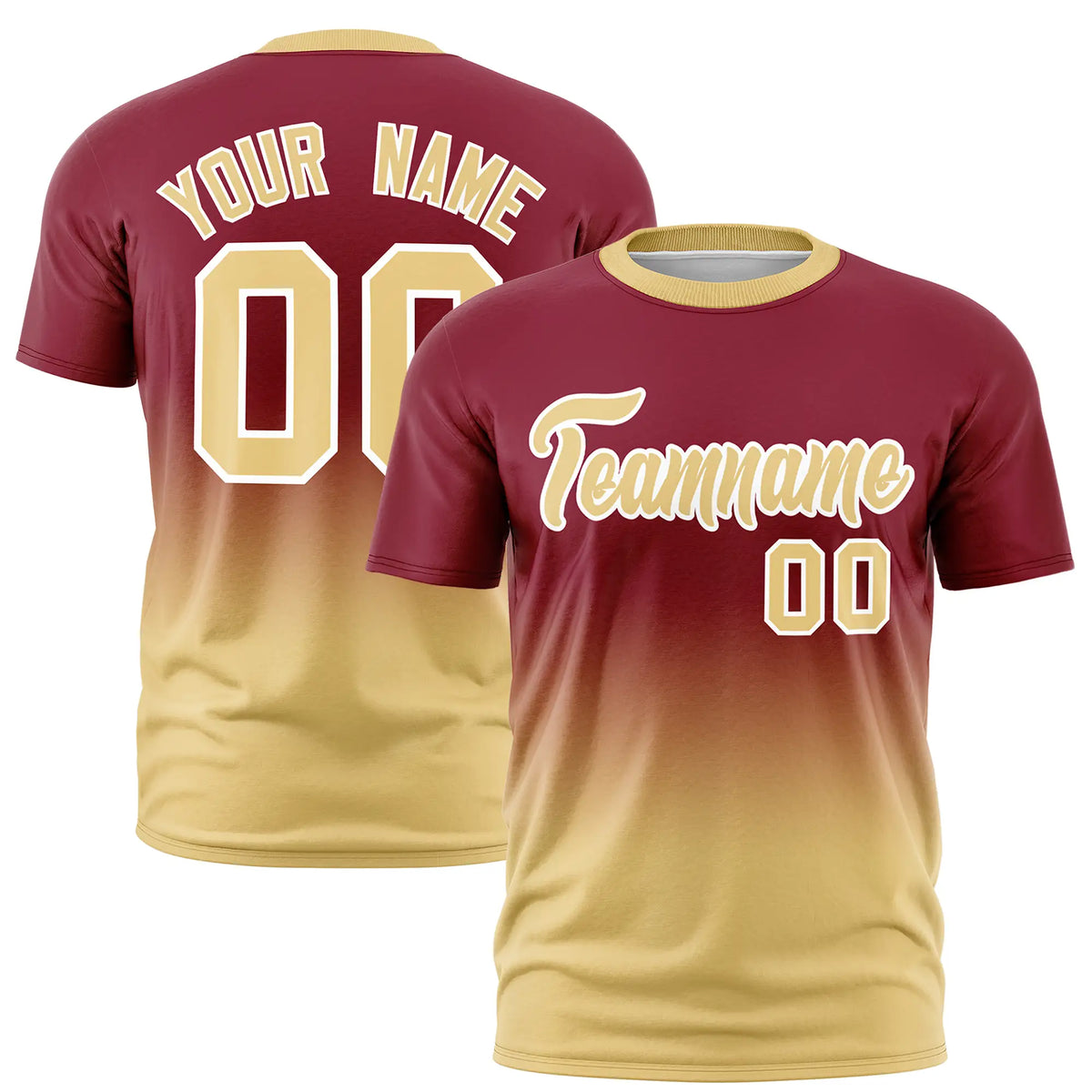 Custom Crimson-Khaki Gradient Fashion Design Performance T-Shirt