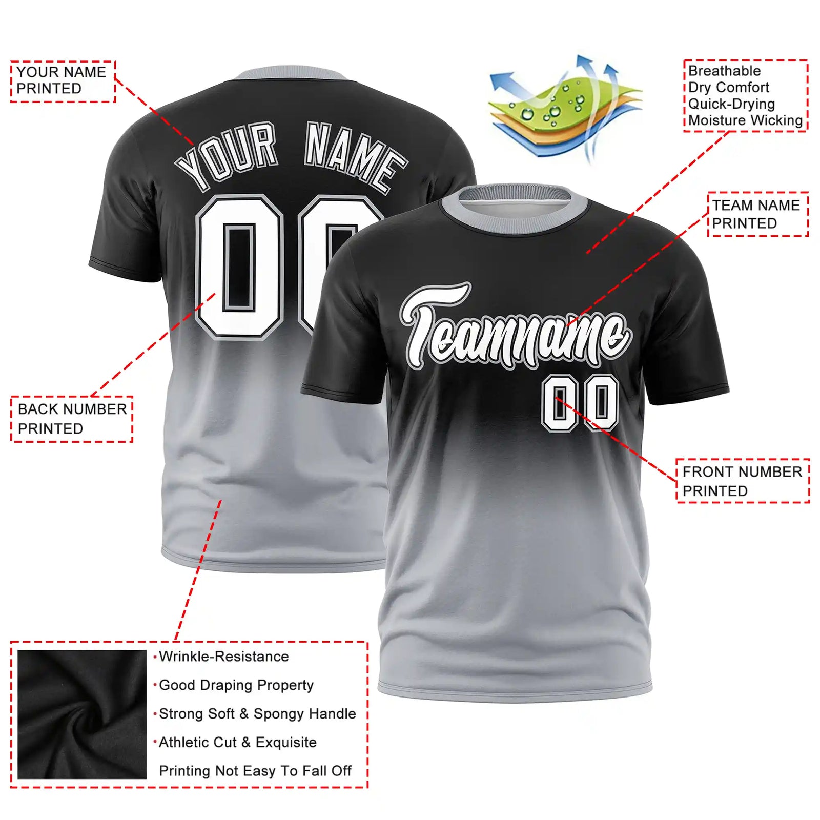 Custom Black-Gray Gradient Fashion Design Performance T-Shirt