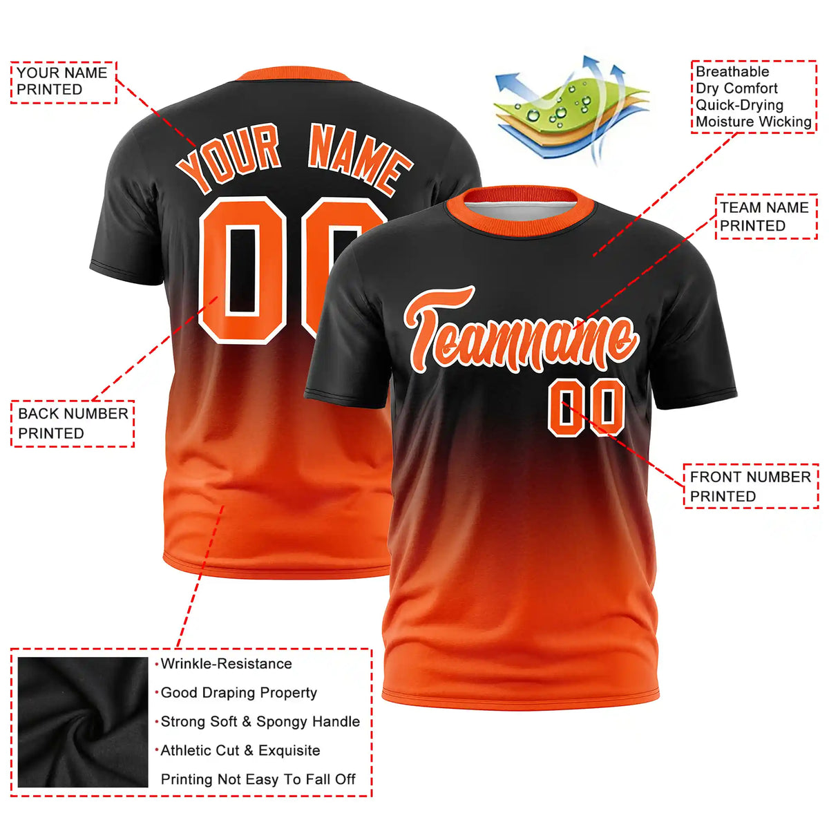 Custom Black-Orange Gradient Fashion Design Performance T-Shirt