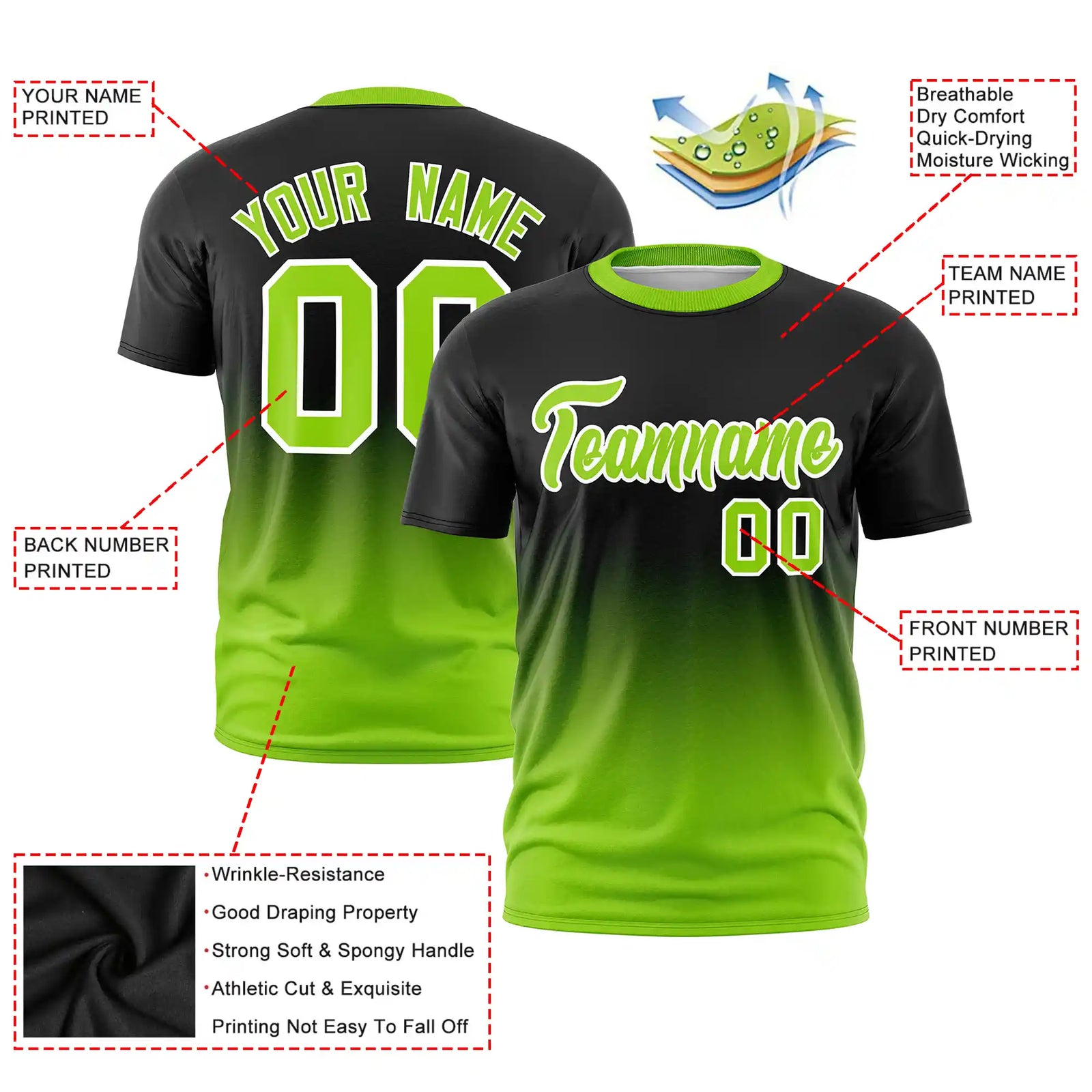 Custom Black-Neon Green Gradient Fashion Design Performance T-Shirt