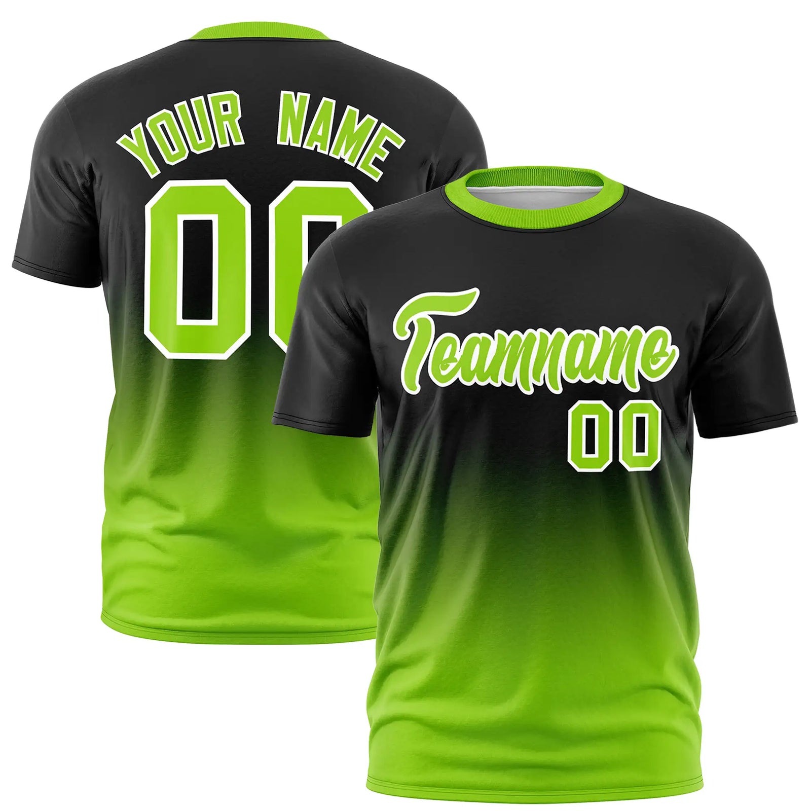 Custom Black-Neon Green Gradient Fashion Design Performance T-Shirt