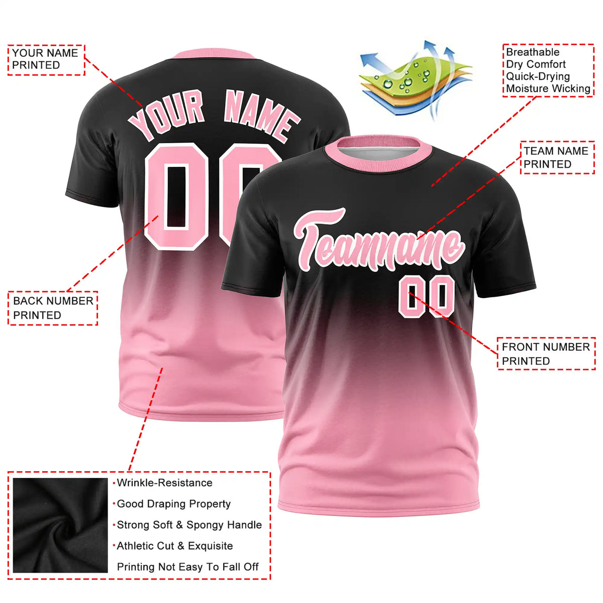 Custom Black-Light Pink Gradient Fashion Design Performance T-Shirt