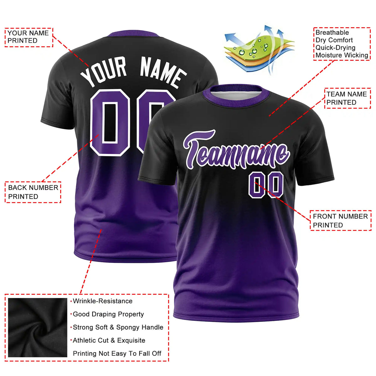 Custom Black-Purple Gradient Fashion Design Performance T-Shirt