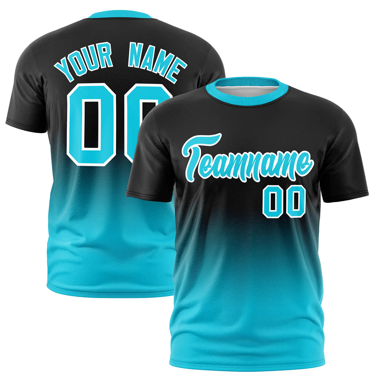 Custom Black-Sky Blue Gradient Fashion Design Performance T-Shirt