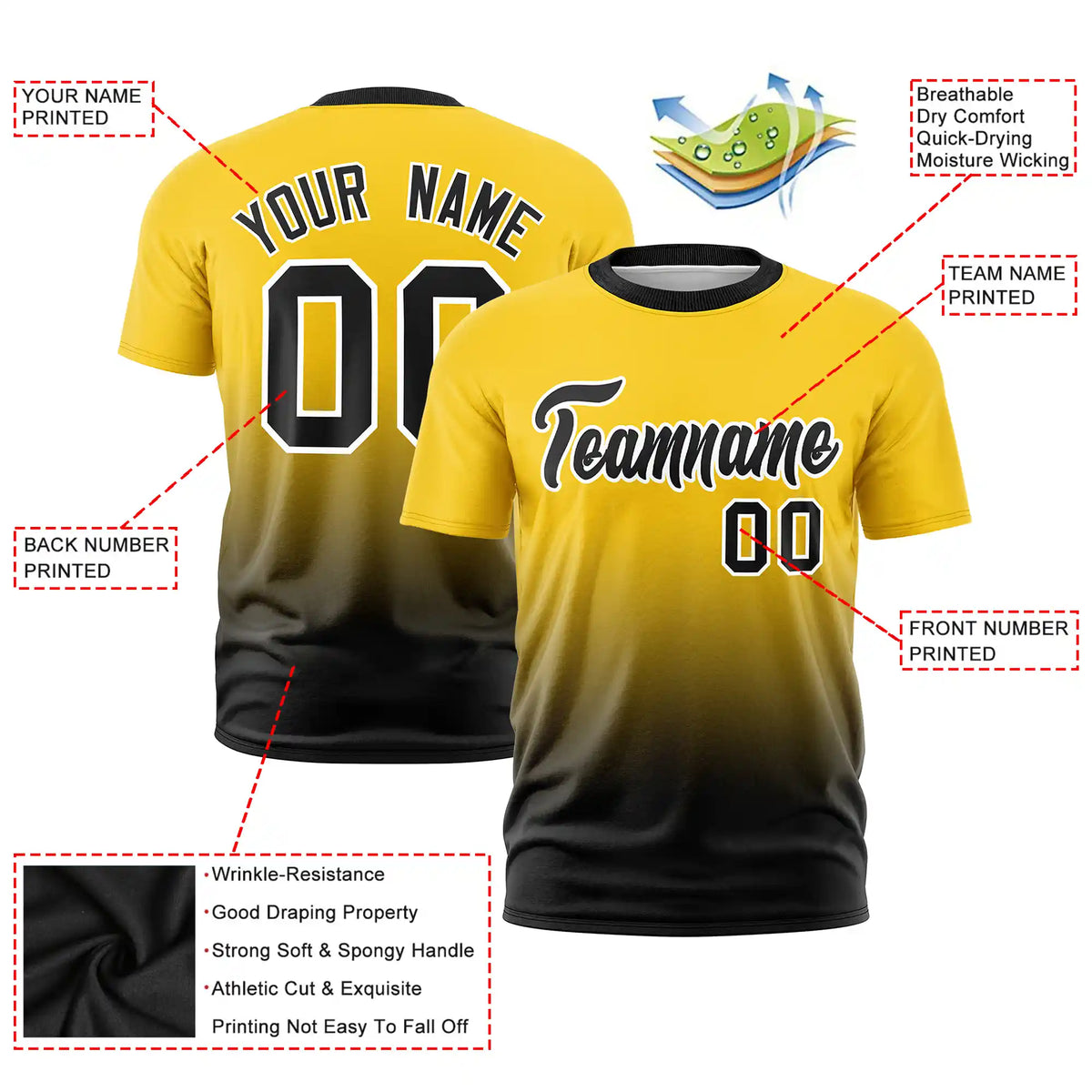 Custom Gold01-Black Gradient Fashion Design Performance T-Shirt