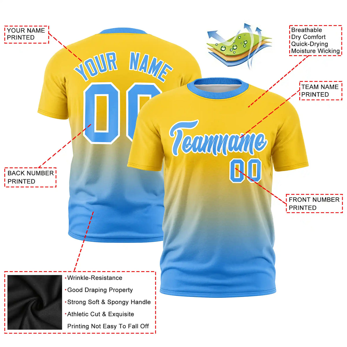 Custom Gold01-Powder Blue Gradient Fashion Design Performance T-Shirt