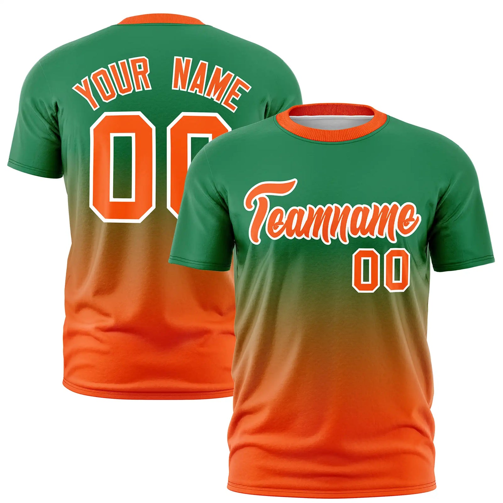 Custom Kelly Green-Orange Gradient Fashion Design Performance T-Shirt