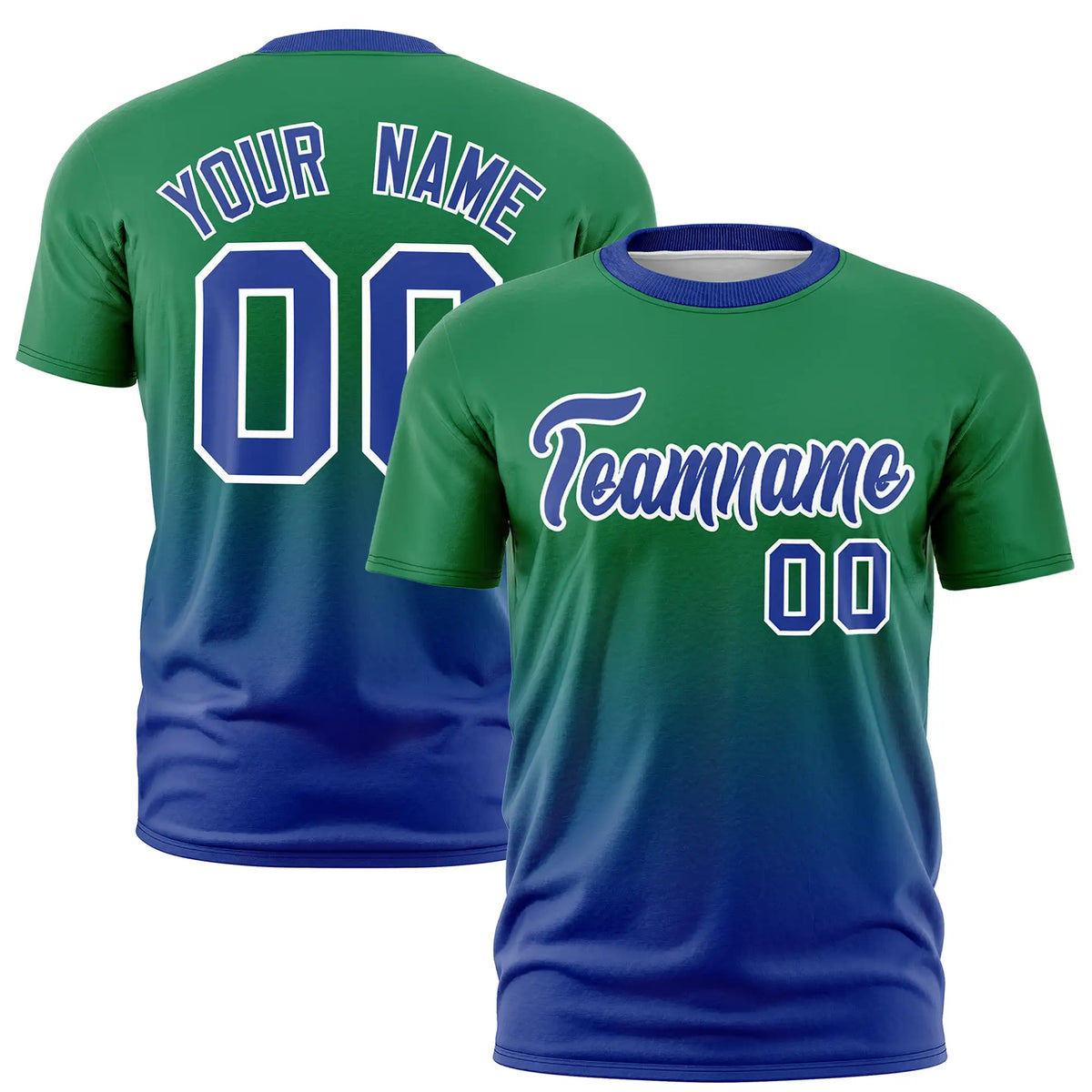 Custom Kelly Green-Royal Blue Gradient Fashion Design Performance T-Shirt