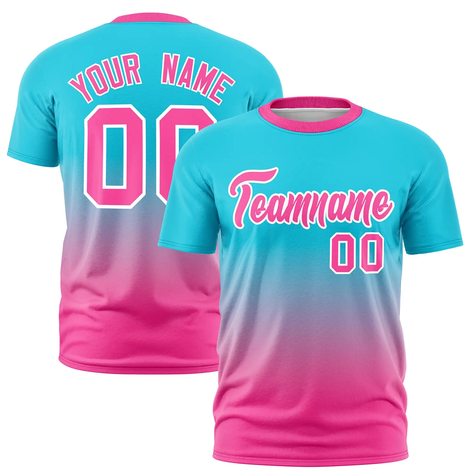Custom Sky Blue-Pink Gradient Fashion Design Performance T-Shirt