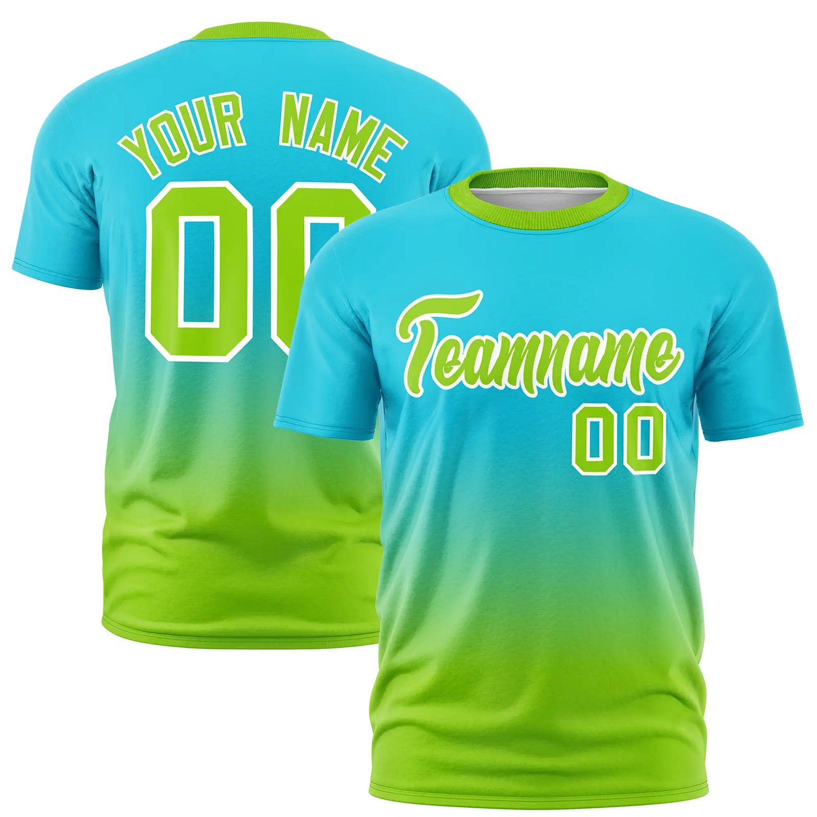 Custom Sky Blue-Neon Green Gradient Fashion Design Performance T-Shirt
