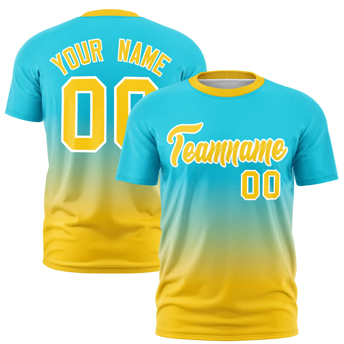 Custom Sky Blue-Gold01 Gradient Fashion Design Performance T-Shirt