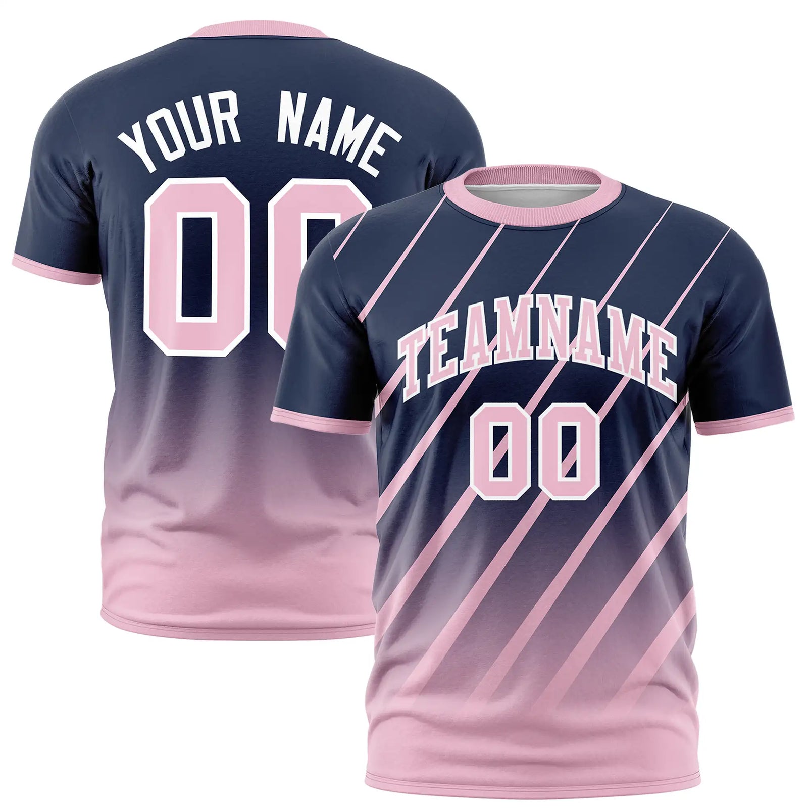 Custom Navy-Light Pink Gradient Fashion Diagonal Stripe Performance T-Shirt