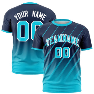 Custom Navy-Sky Blue Gradient Fashion Diagonal Stripe Performance T-Shirt - Style 1