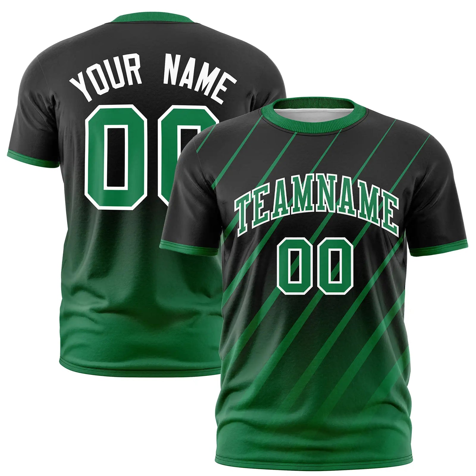 Custom Black-Kelly Green Gradient Fashion Diagonal Stripe Performance T-Shirt
