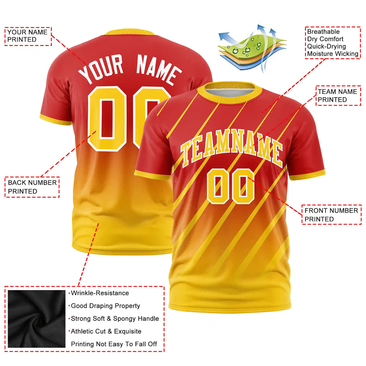 Custom Red-Gold01 Gradient Fashion Diagonal Stripe Performance T-Shirt