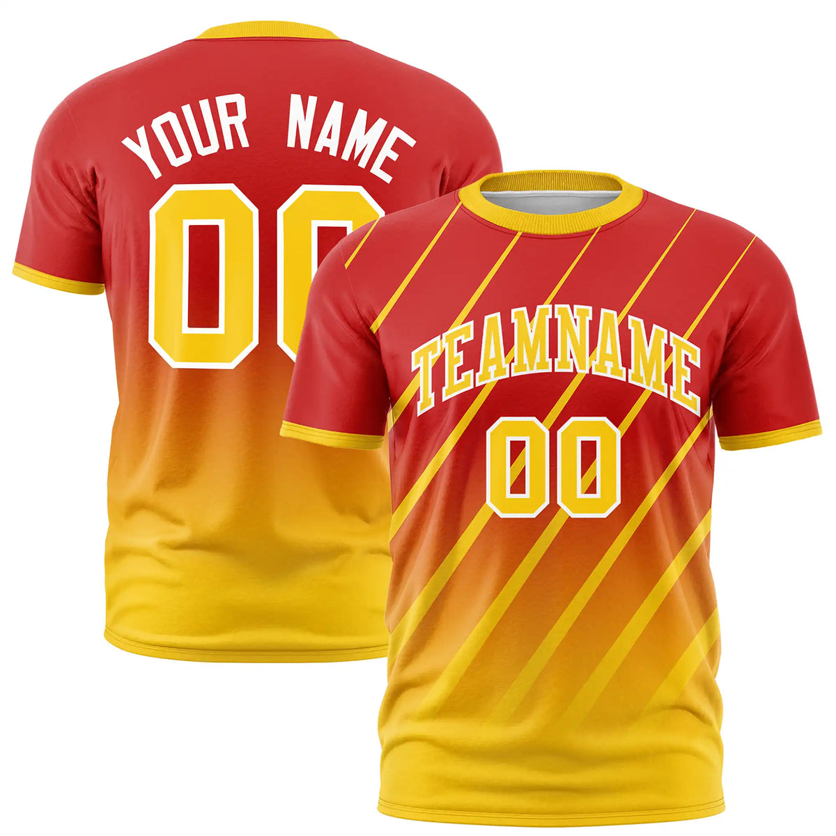 Custom Red-Gold01 Gradient Fashion Diagonal Stripe Performance T-Shirt