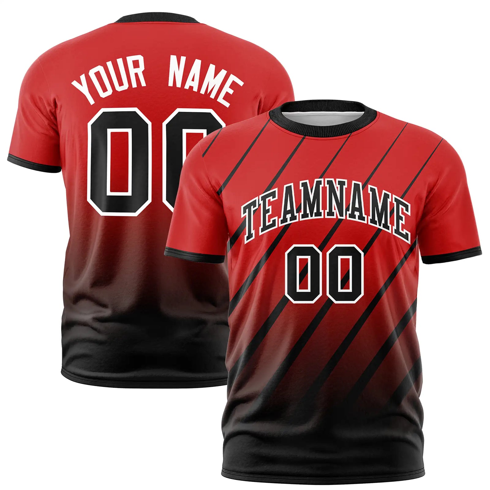Custom Red-Black Gradient Fashion Diagonal Stripe Performance T-Shirt
