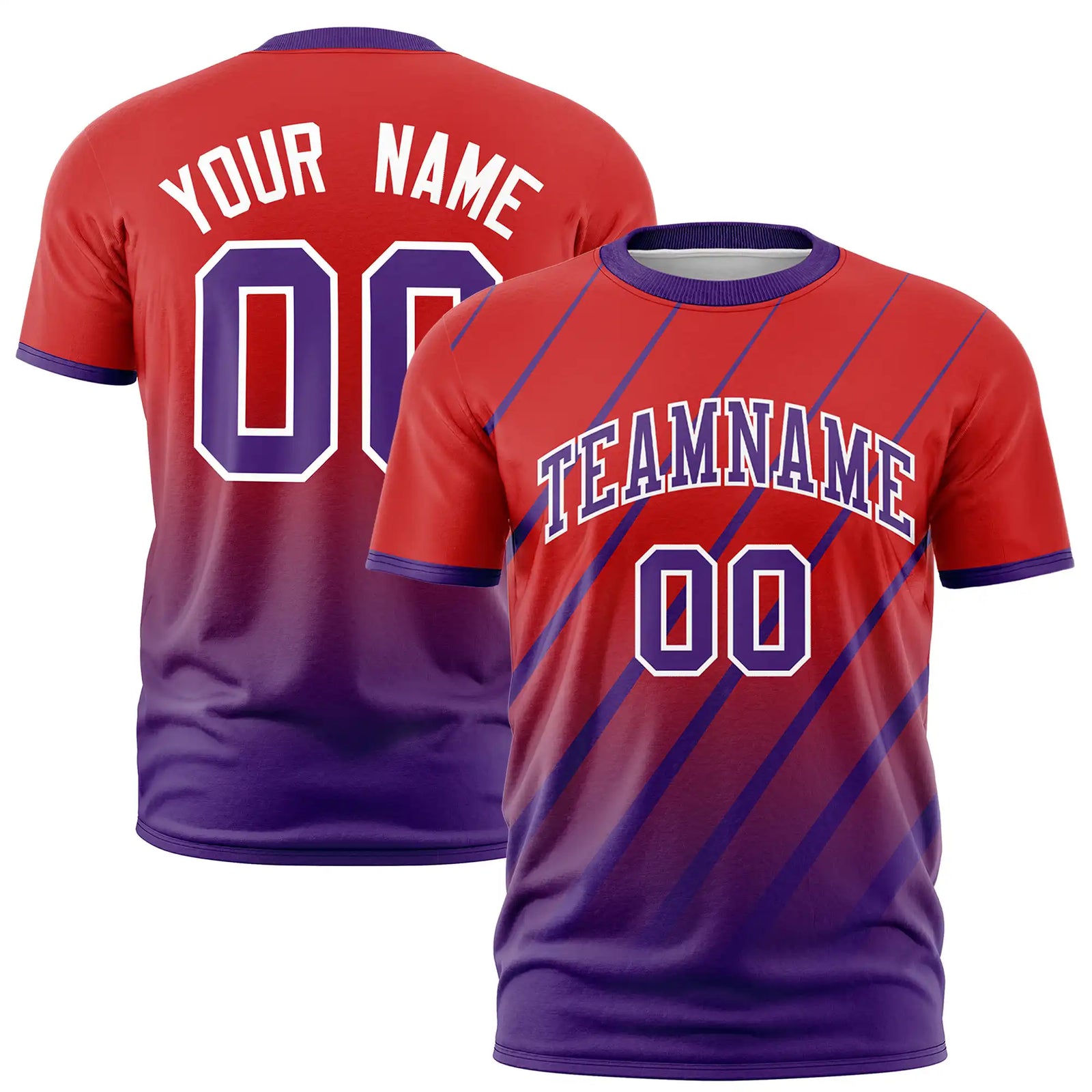 Custom Red-Purple Gradient Fashion Diagonal Stripe Performance T-Shirt