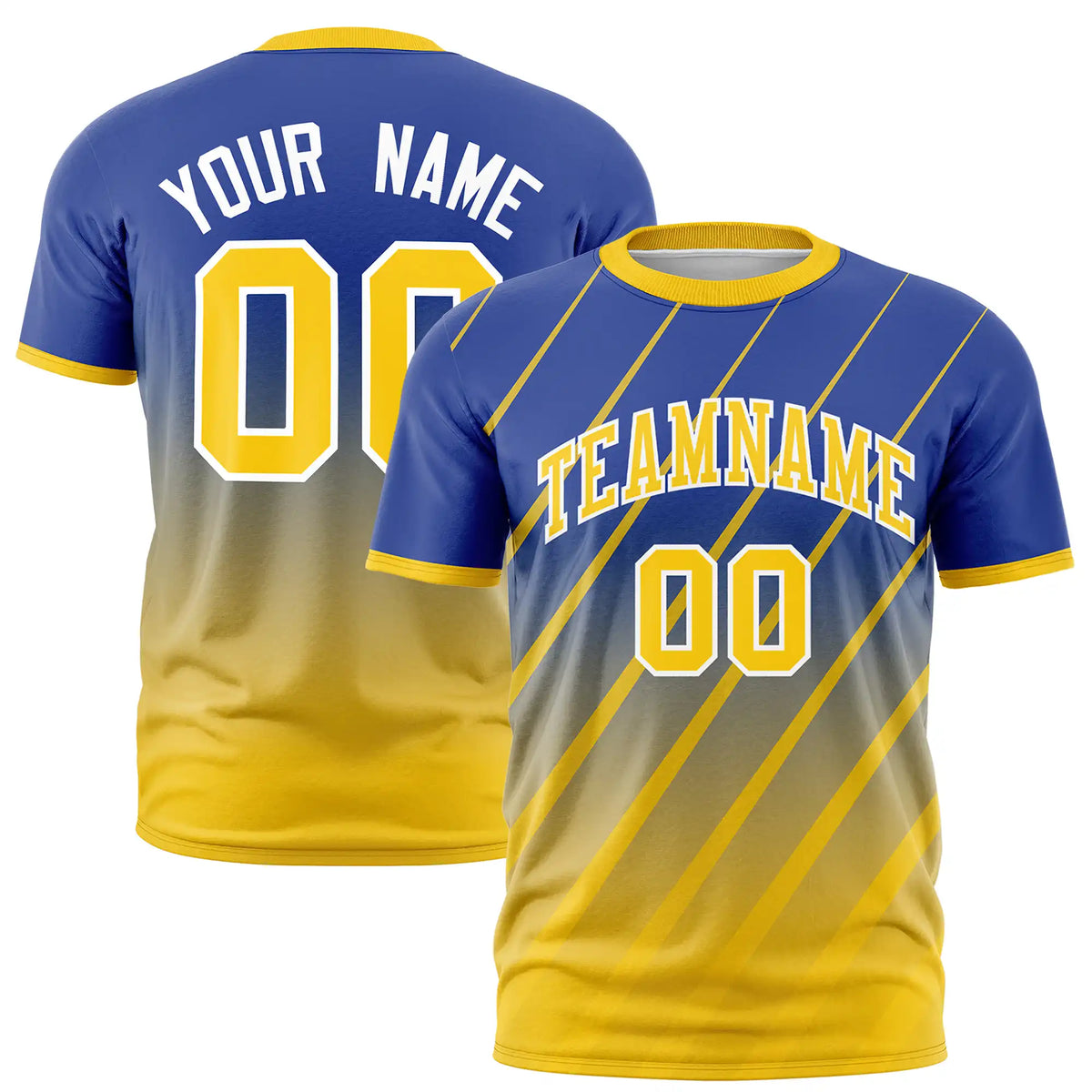 Custom Royal Blue-Gold01 Gradient Fashion Diagonal Stripe Performance T-Shirt