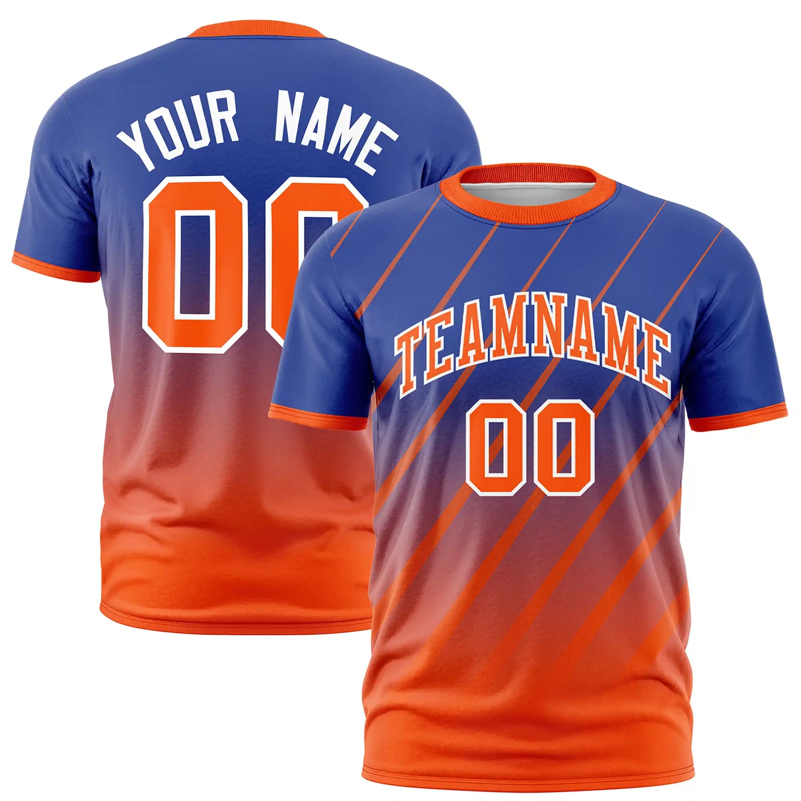 Custom Royal Blue-Orange Gradient Fashion Diagonal Stripe Performance T-Shirt