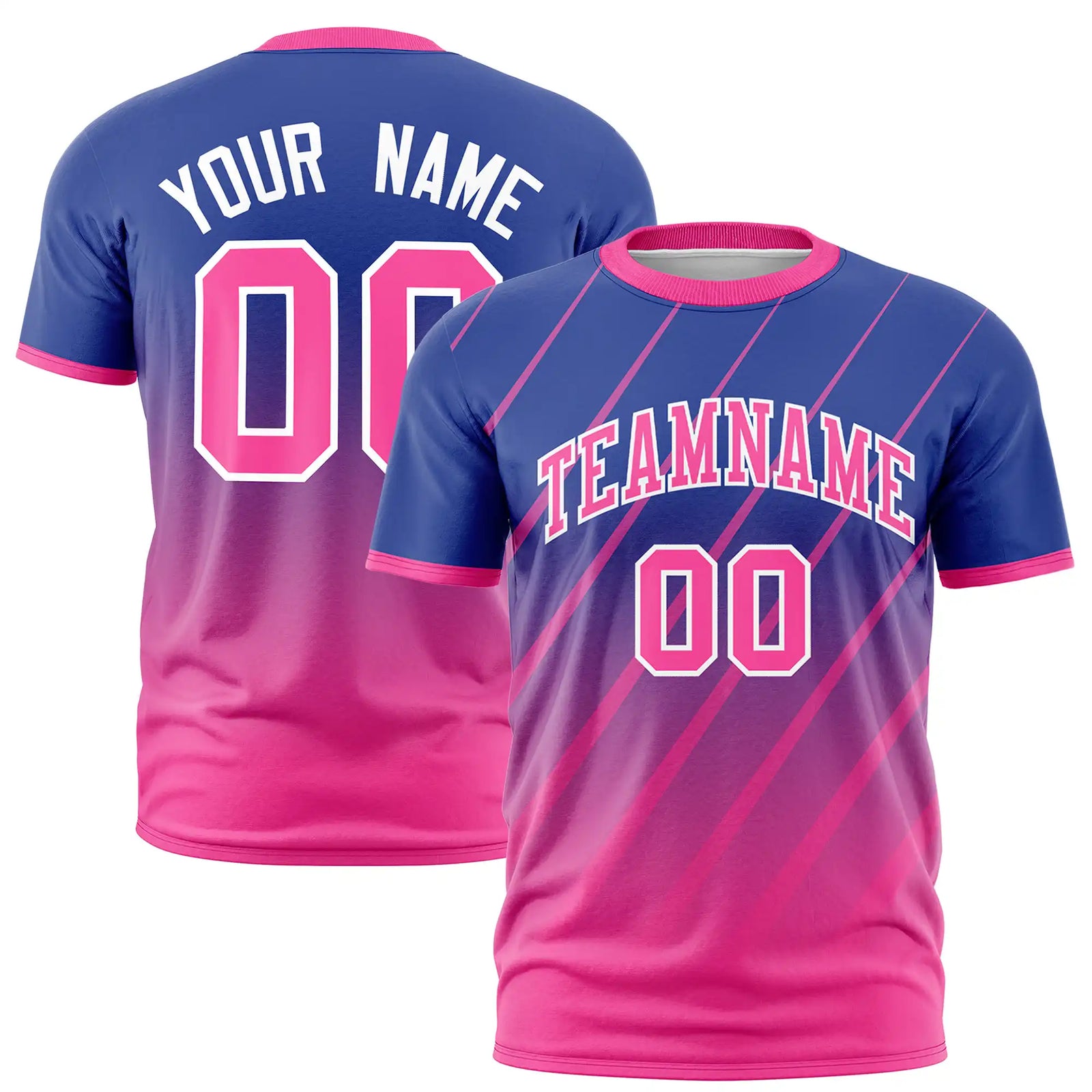 Custom Royal Blue-Pink Gradient Fashion Diagonal Stripe Performance T-Shirt