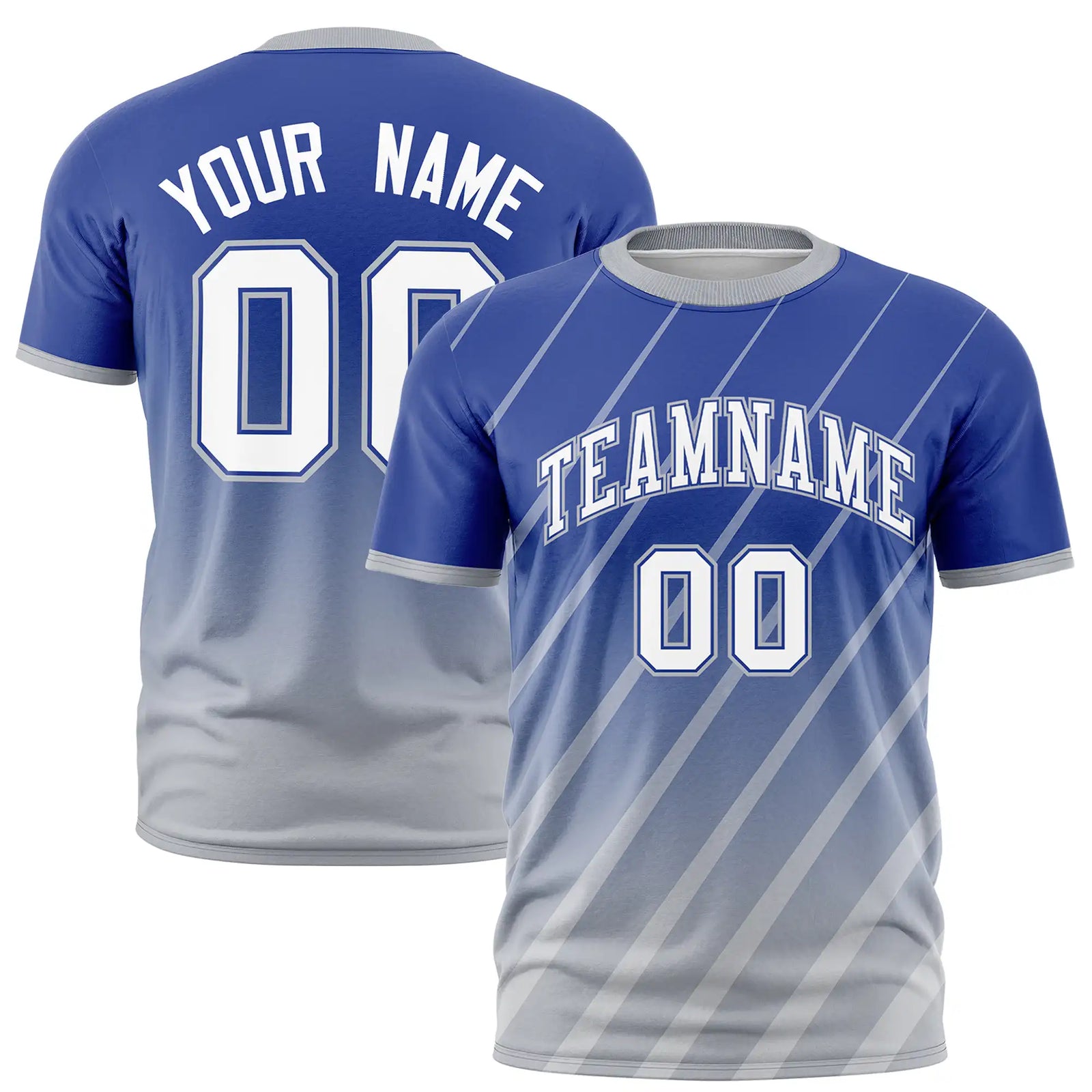 Custom Royal Blue-Gray Gradient Fashion Diagonal Stripe Performance T-Shirt