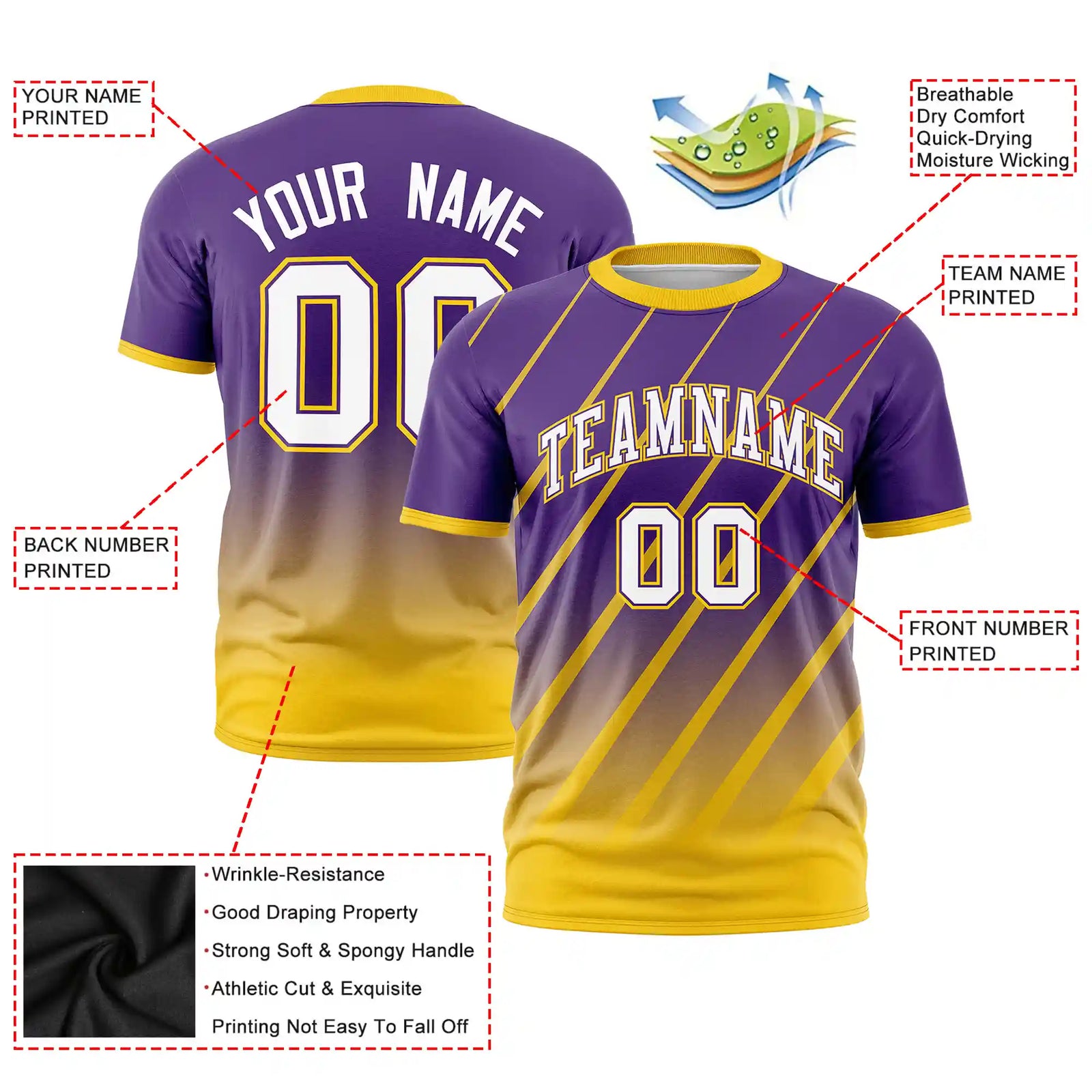 Custom Purple-Gold01 Gradient Fashion Diagonal Stripe Performance T-Shirt