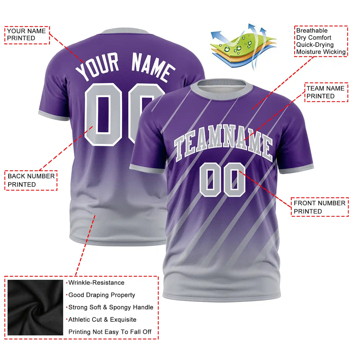 Custom Purple-Gray Gradient Fashion Diagonal Stripe Performance T-Shirt
