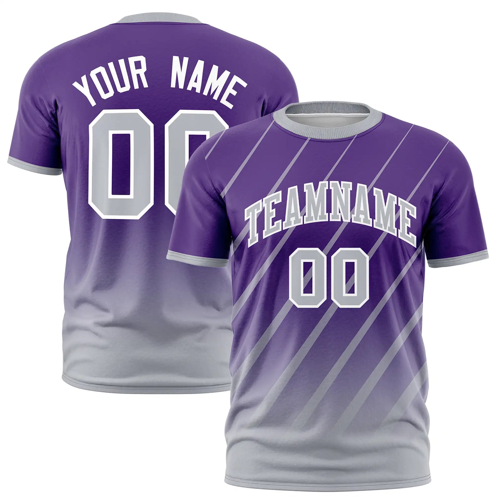 Custom Purple-Gray Gradient Fashion Diagonal Stripe Performance T-Shirt