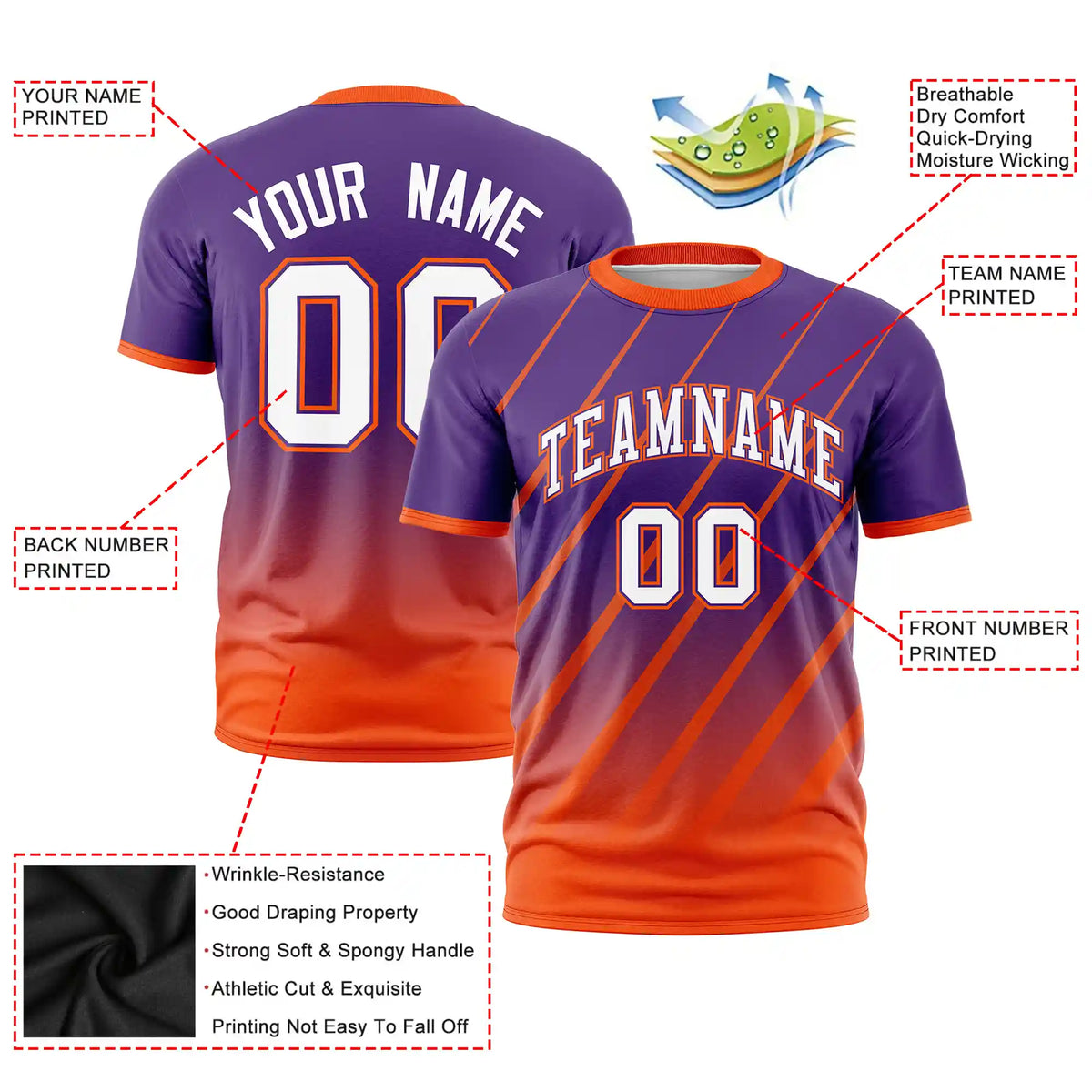 Custom Purple-Orange Gradient Fashion Diagonal Stripe Performance T-Shirt