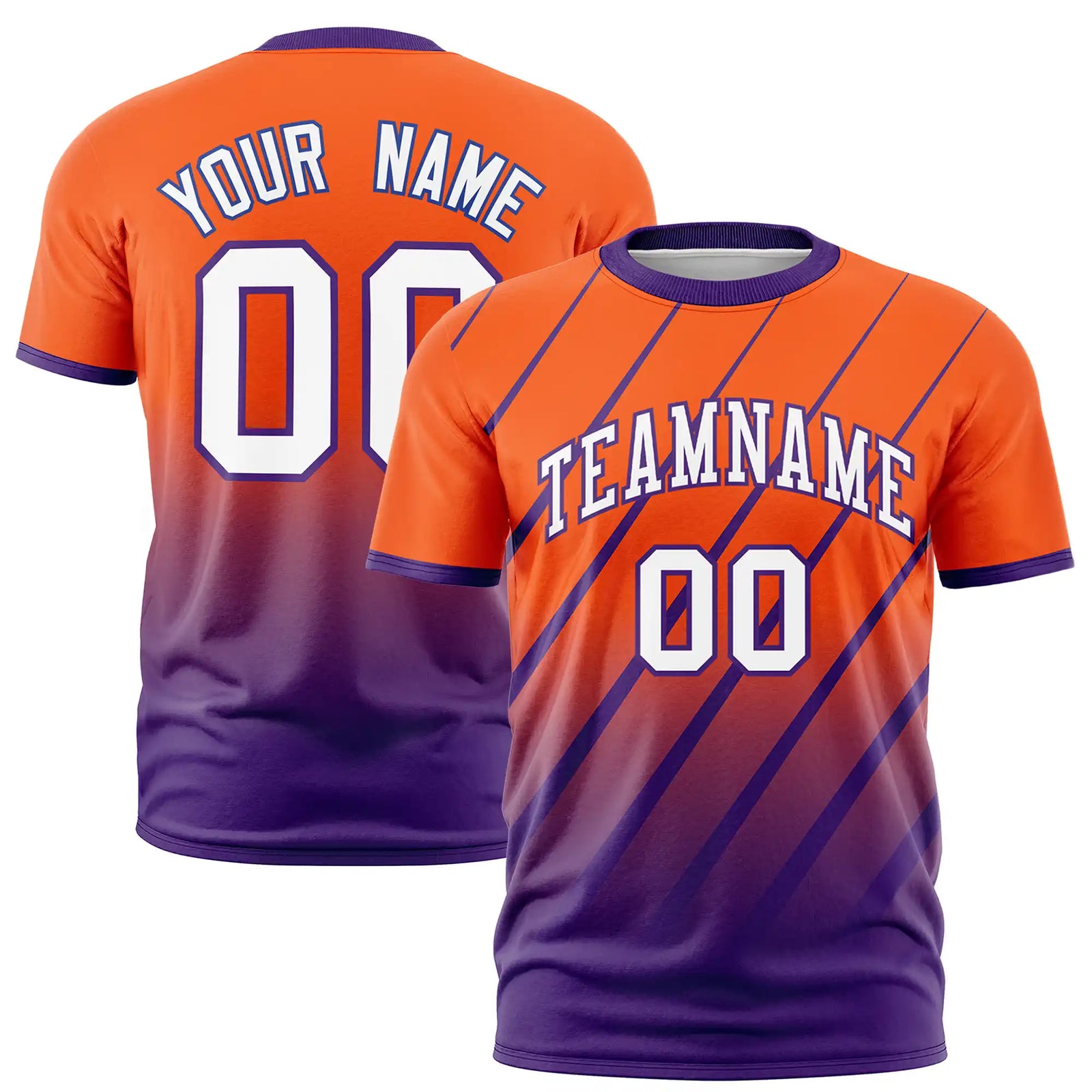 Custom Orange-Purple Gradient Fashion Diagonal Stripe Performance T-Shirt