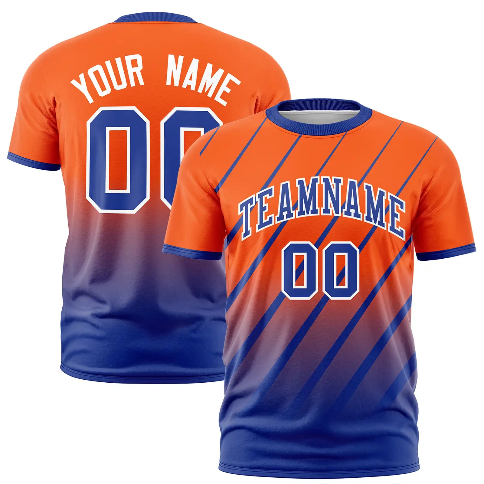 Custom Orange-Royal Blue Gradient Fashion Diagonal Stripe Performance T-Shirt