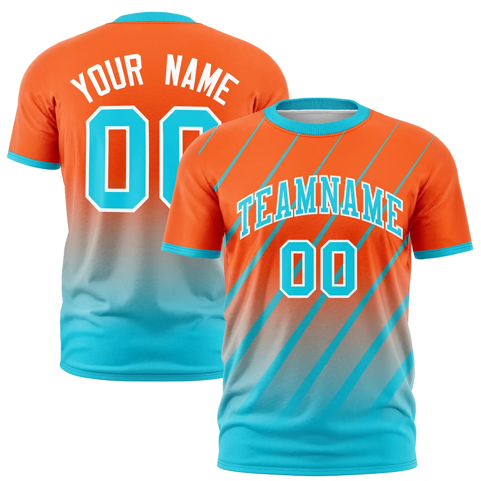 Custom Orange-Sky Blue Gradient Fashion Diagonal Stripe Performance T-Shirt