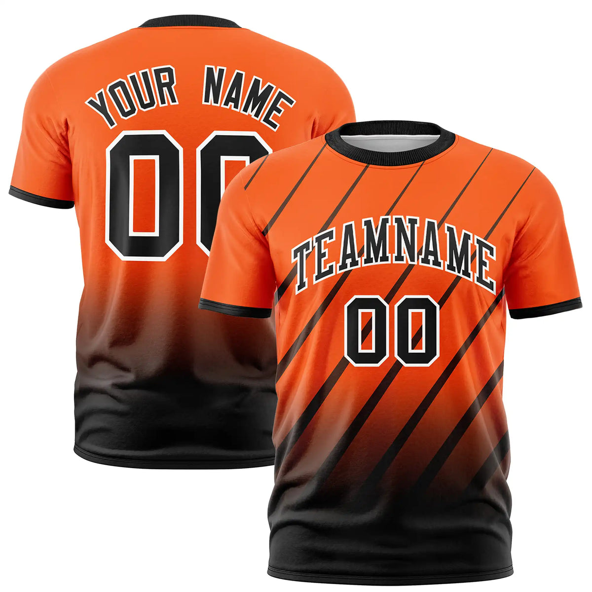Custom Orange-Black Gradient Fashion Diagonal Stripe Performance T-Shirt