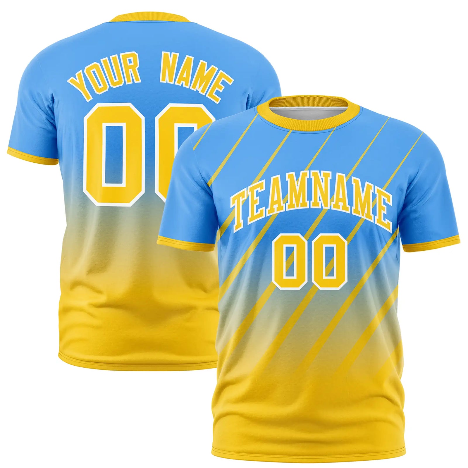 Custom Powder Blue-Gold01 Gradient Fashion Diagonal Stripe Performance T-Shirt