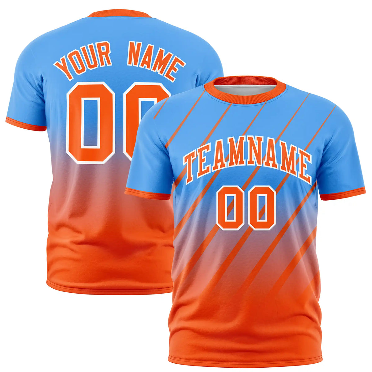 Custom Powder Blue-Orange Gradient Fashion Diagonal Stripe Performance T-Shirt