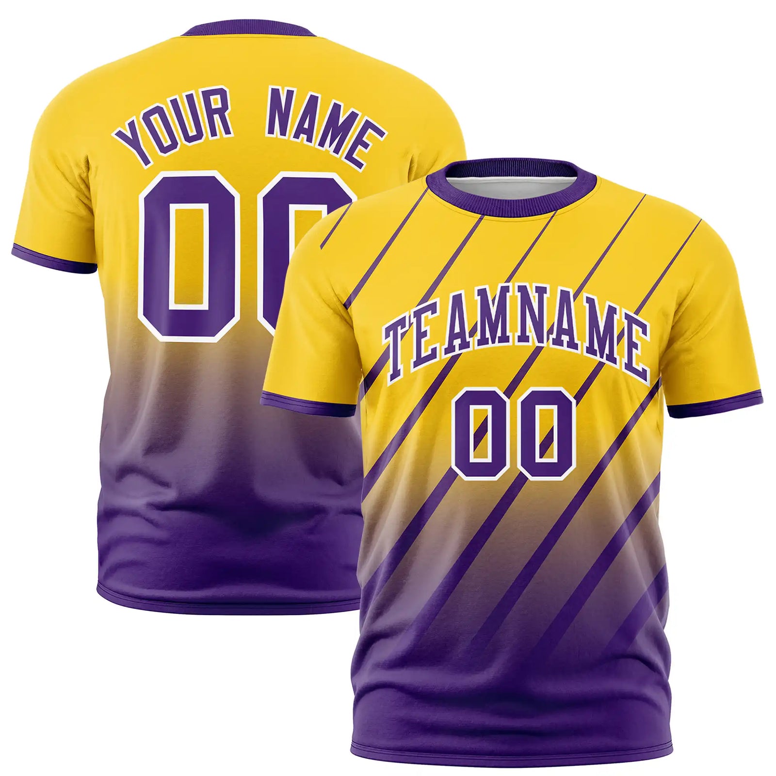 Custom Gold01-Purple Gradient Fashion Diagonal Stripe Performance T-Shirt