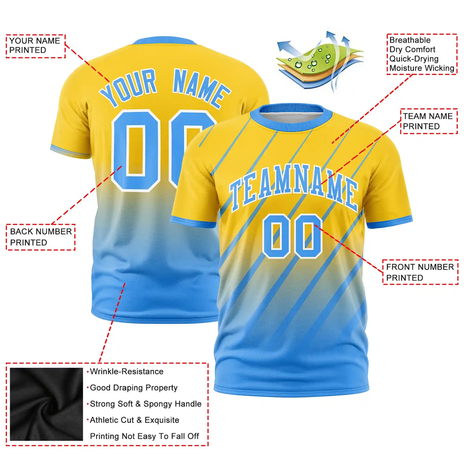 Custom Gold01-Powder Blue Gradient Fashion Diagonal Stripe Performance T-Shirt