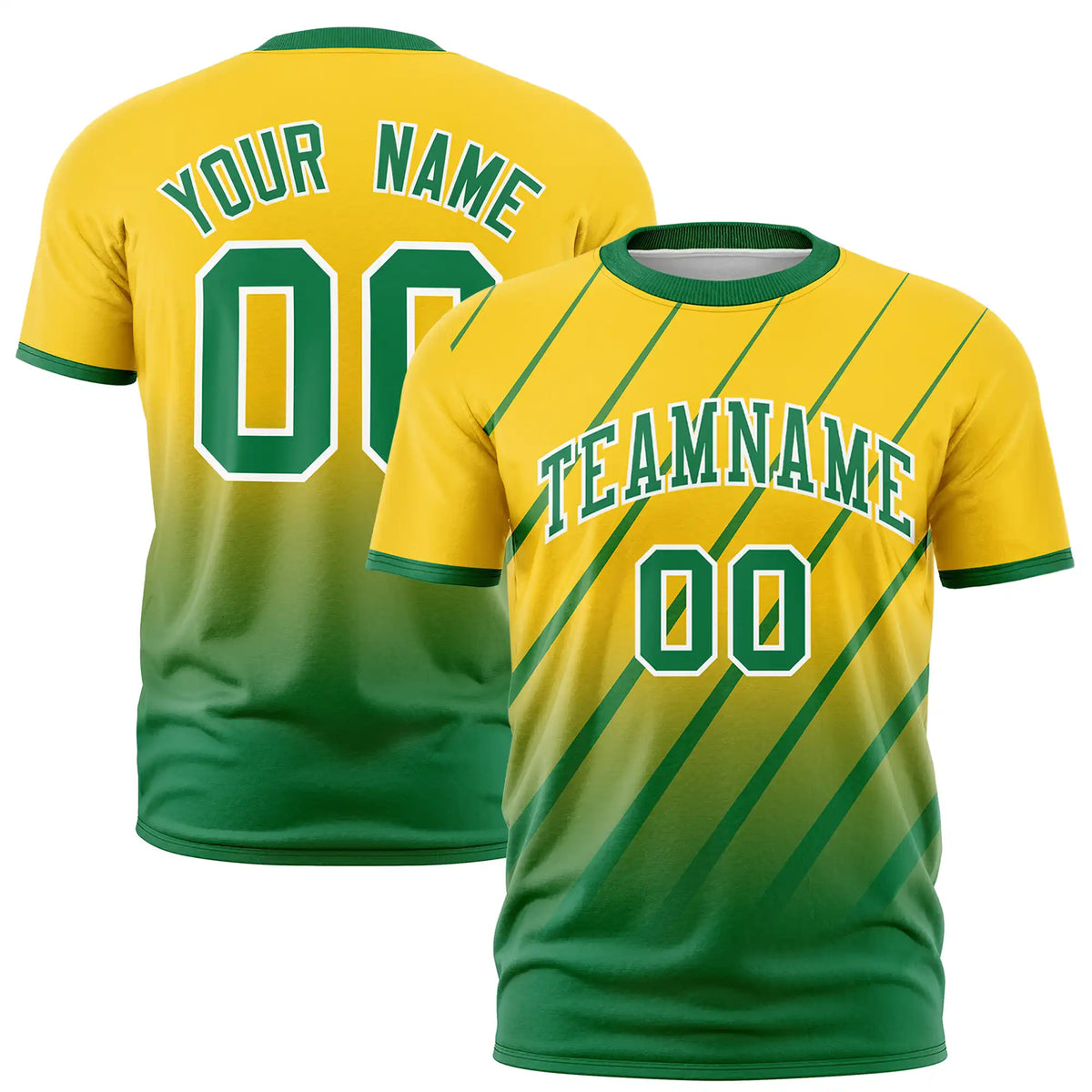 Custom Gold01-Kelly Green Gradient Fashion Diagonal Stripe Performance T-Shirt