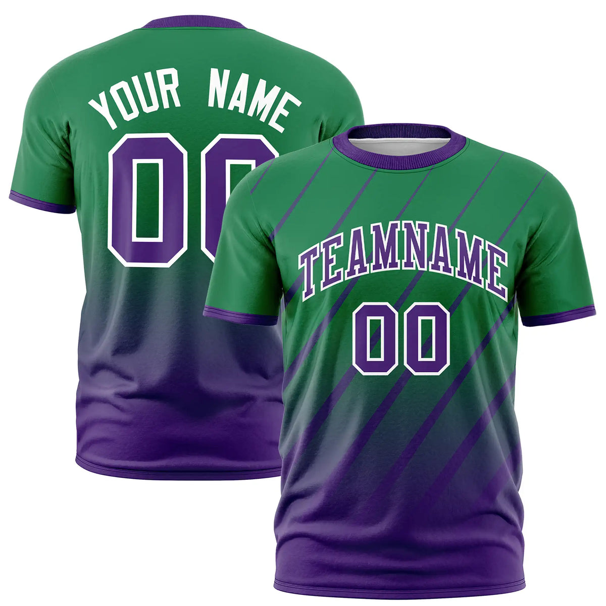 Custom Kelly Green-Purple Gradient Fashion Diagonal Stripe Performance T-Shirt