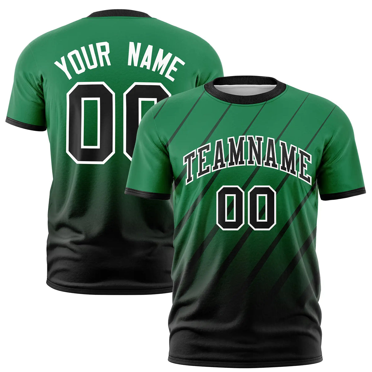 Custom Kelly Green-Black Gradient Fashion Diagonal Stripe Performance T-Shirt