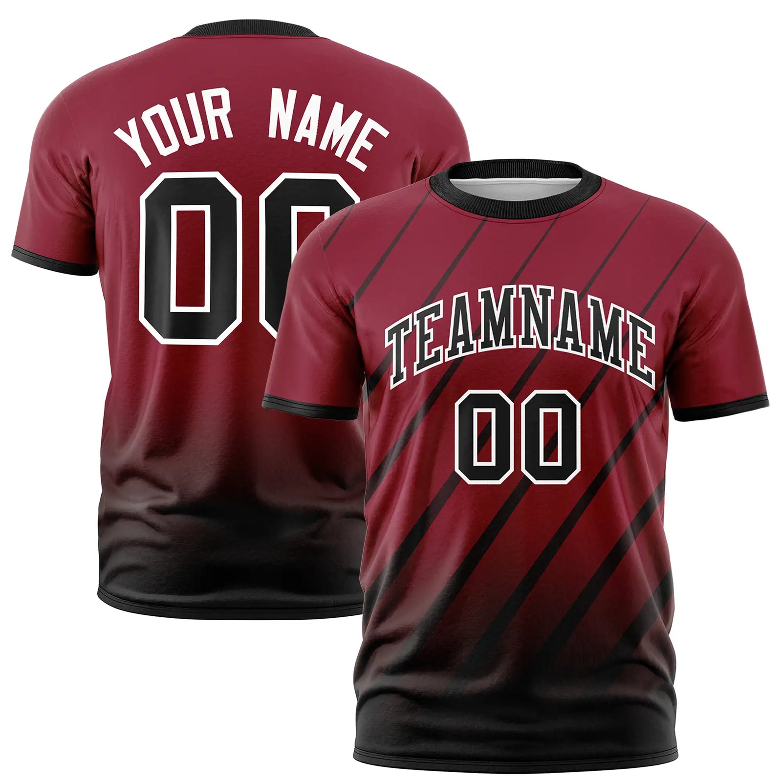Custom Crimson-Black Gradient Fashion Diagonal Stripe Performance T-Shirt