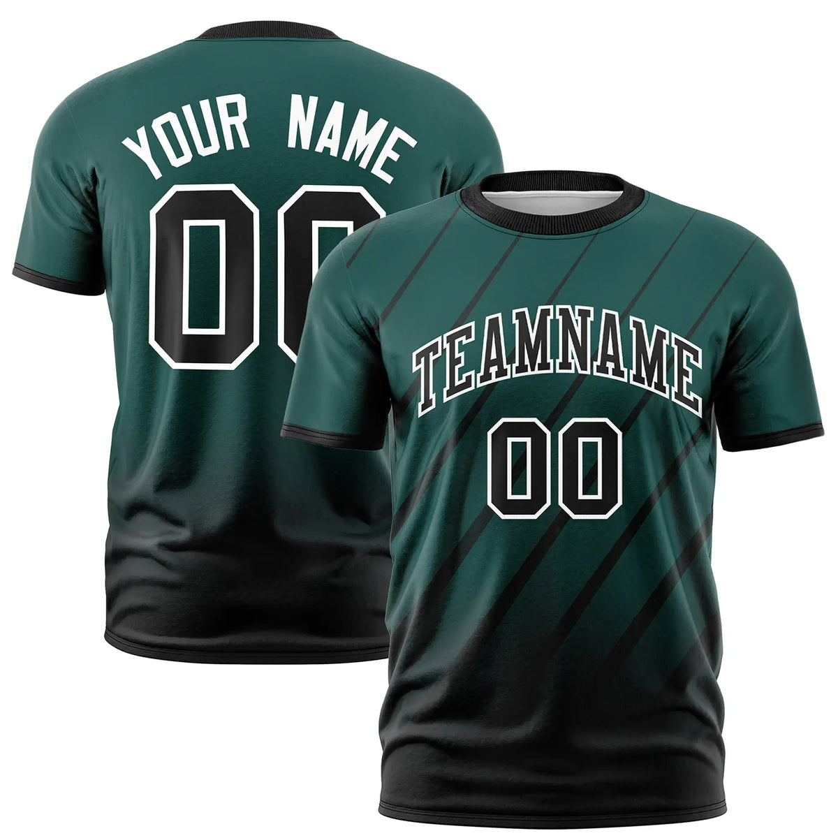 Custom Midnight Green-Black Gradient Fashion Diagonal Stripe Performance T-Shirt