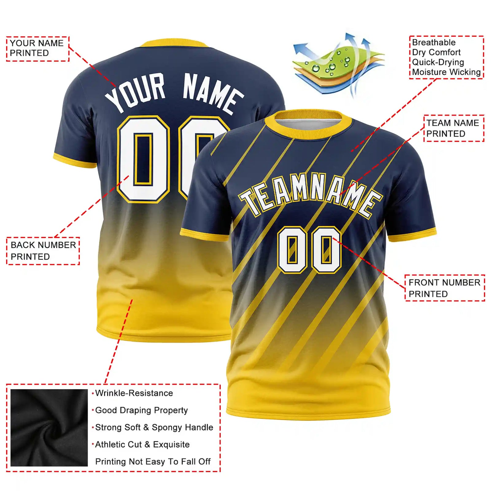 Custom Navy-Gold01 Gradient Fashion Diagonal Stripe Performance T-Shirt